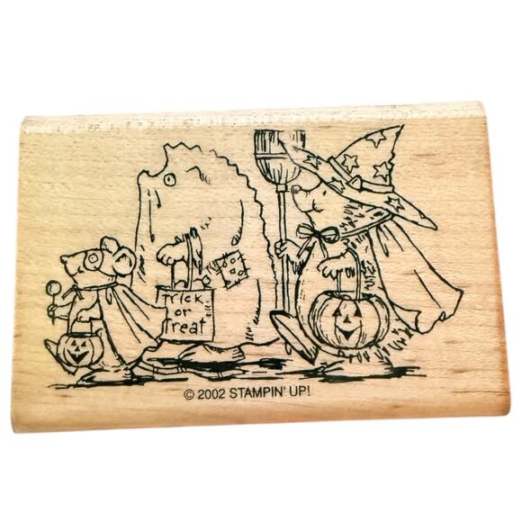 Stampin Up! Vintage 2002 Hedgehog Mouse Trick Or Treating Halloween Rubber Stamp - Picture 1 of 2